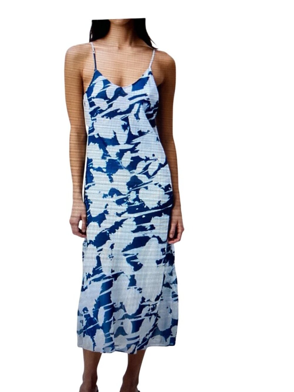 CALVIN KLEIN Womens Chiffon Slip Poseidon Blue White  Floral  Varies NWT